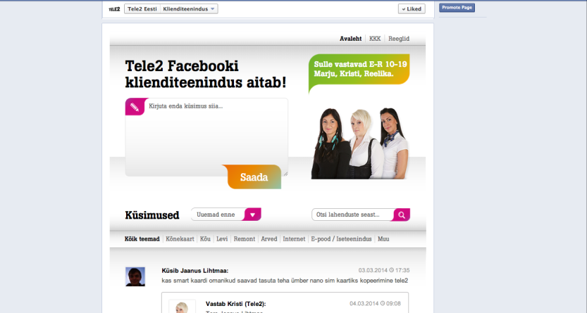 Tele2 avas Facebookis klienditeeninduse